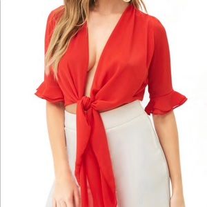 Forever 21 crop tie blouse